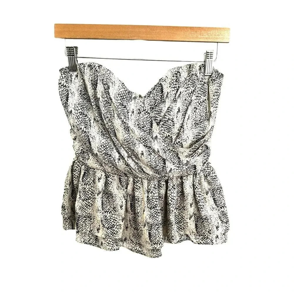 Parker Snake Animal‎ Print Peplum Sweetheart Draped Strapless Top Women's M NWOT